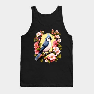 Cute Tufted Titmouse Surrounded by Vibrant Spring Flowers Tank Top